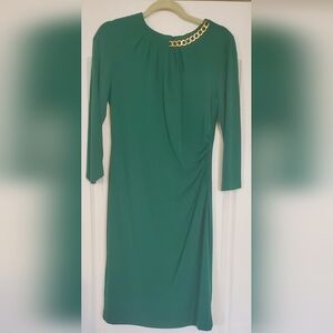 Tahari Emerald Green Long-Sleeve Ruched Sheath Dress